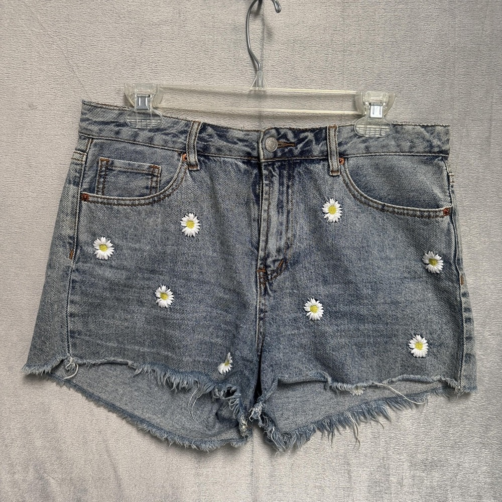 SONG Shorts Juniors 11/30 Perfect Super High Rise Denim Daisy Cutoff Festival